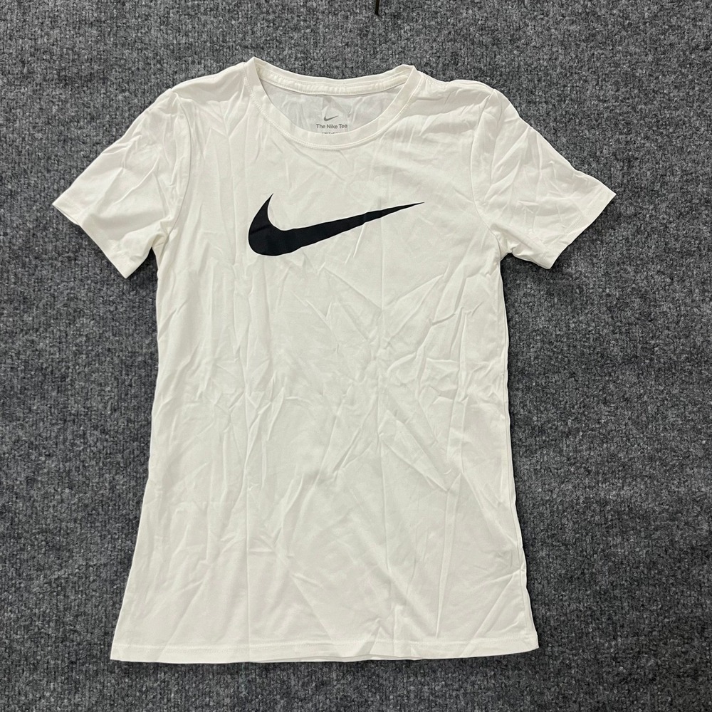 Nike T-Shirt Womens Size XS White Dri-Fit Legend SS Tee Swoosh Slim Fit Athletic